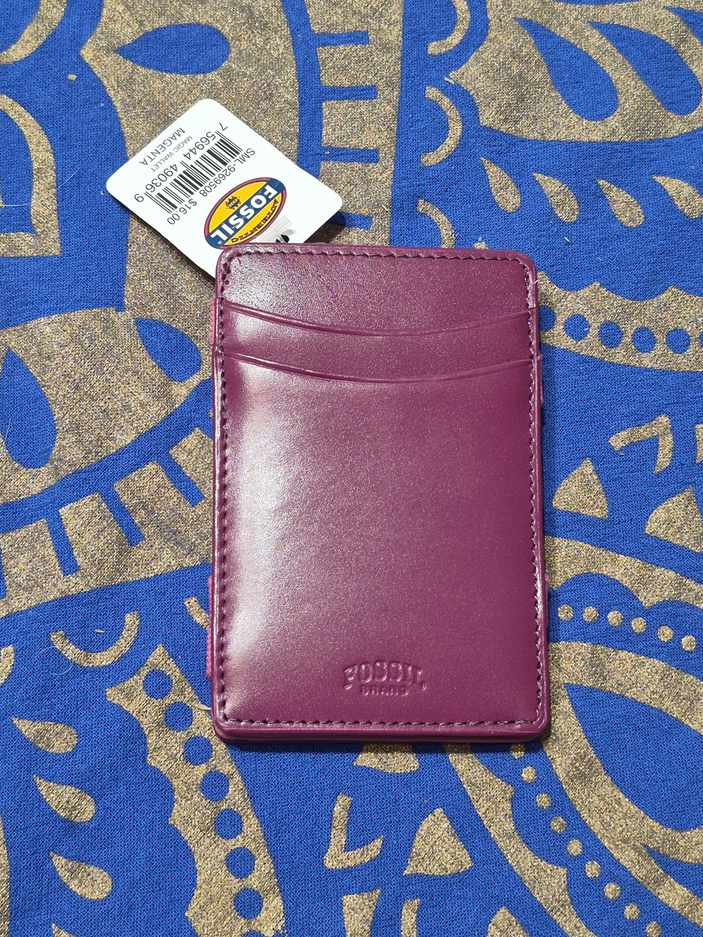 Fossil Magenta Leather Card Holder - Slim RFID Wallet